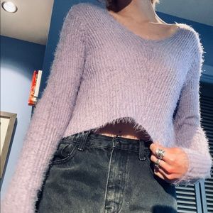 light purple fuzzy cropped sweater
